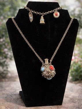 Vintage Boho Charm Bracelet & Pendant Necklace Set Ethnic Statement